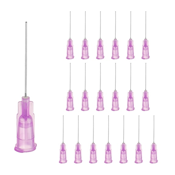 20 Pack Blunt Tip Dispensing Needle, 24 Gauge Stainless Steel Dispensing Tips with Luer Lock 1" Blunt Dispenser Needle for Measuring, Refilling Inks, Purple