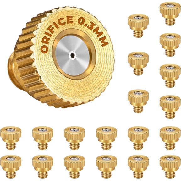 20 Pack Brass Misting Nozzles, 0.0118" (0.3mm) 10/24 Thread, Mister Nozzles for Outside Patio Misting, Garden Irrigation, Greenhouse Watering, Chicken Coop Cooling