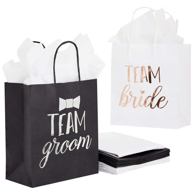 12 Pack Black Gift Bags with Ribbon Handles, Gift Bags Medium Size with  Tissue Paper, Black Paper Bags for Shopping, Small Business, Bridal Party