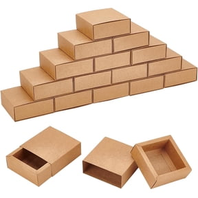 20 Pack Brown Kraft Paper Drawer Boxes 3.2x3.2x1.2 Inch Square Kraft Paper Gift Box Cookie Boxes