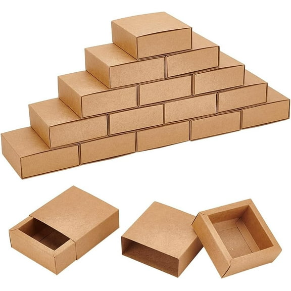 20 Pack Brown Kraft Paper Drawer Boxes 3.2x3.2x1.2 Inch Square Kraft Paper Gift Box Cookie Boxes