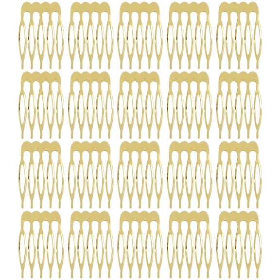 20 Pack Bulk 5 10 Teeth Silver Metal Side Hair Combs Plain Blank Crafting DIY Wire Slide Combs Decorative Headpiece French Twist Updo Chignon Clip Bun Holder Hair Accessories (5 Teeth, Gold)