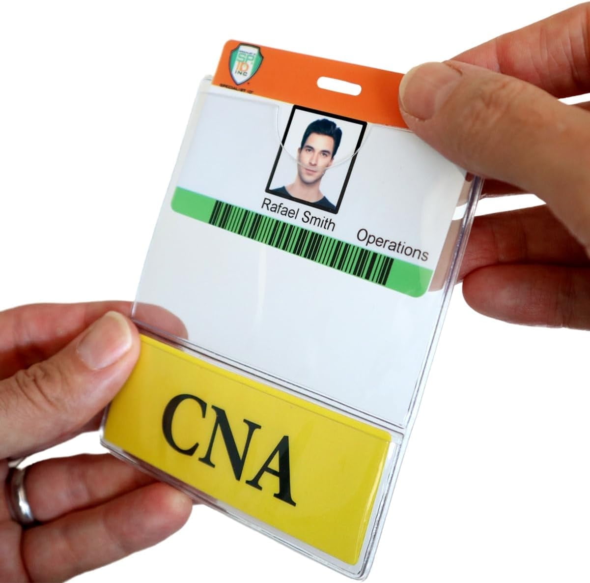 20 Pack - CNA BadgeBottom Horizontal CNA Badge Buddy & CNA Badge Holder Combo - Heavy Duty 2 in 1 Badge Bottom I’D Nursing Accessories - Double Sided Clear Sleeve by Specialist ID