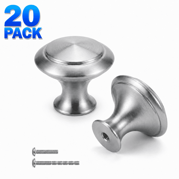20 Pack Cabinet Knobs Silver, 1.18 Inch Round Drawer Knobs with Screws for Kitchen Cabinets, Dressers, Bathroom Vanities, Cupboards