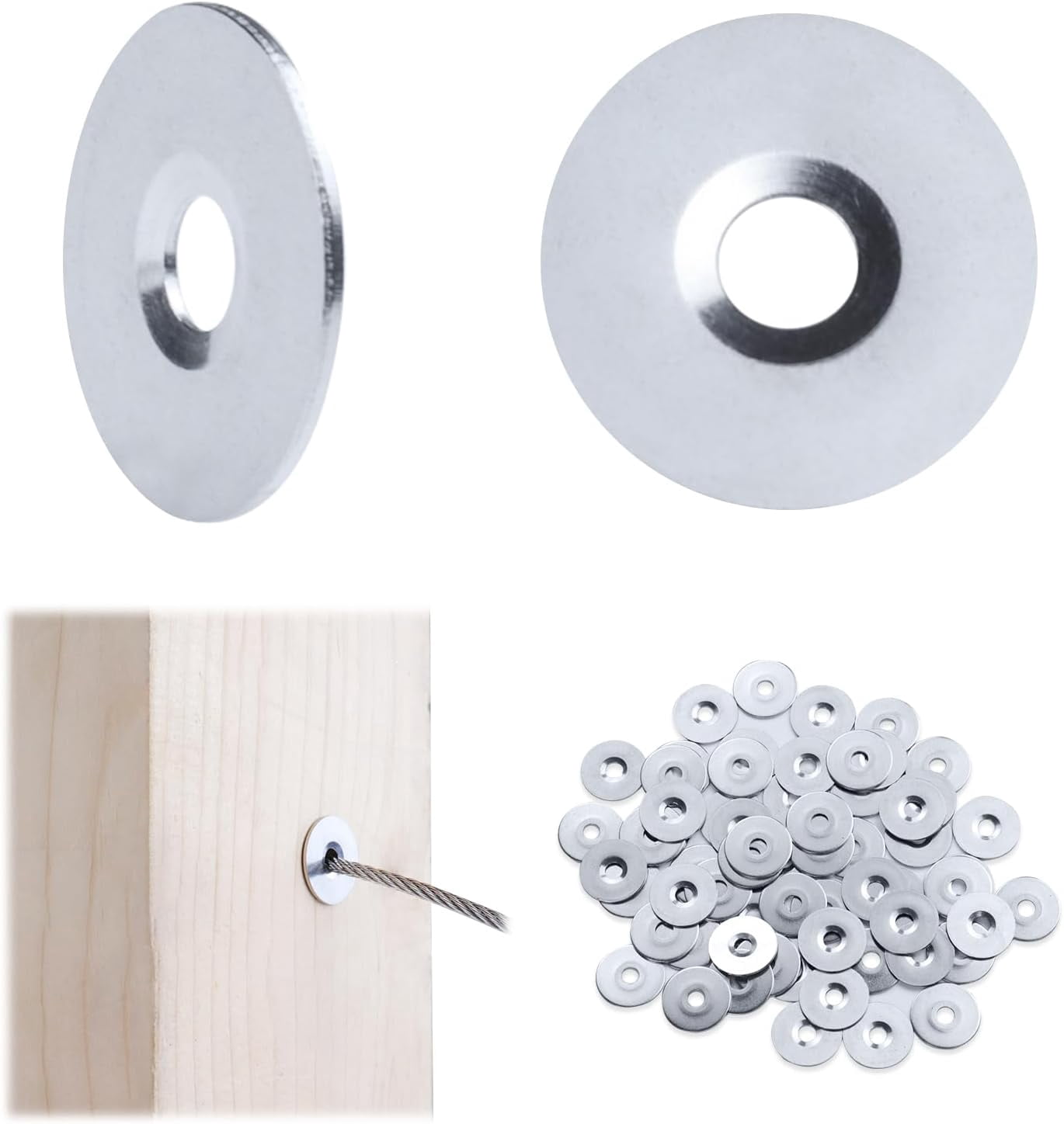 20 Pack Cable Railing Adhesive Sleeves T316 Stainless Steel Adhesive Grommet Protector Sleeves for 1/8" 5/32" 3/16" Wire Rope Cable Railing Hardware Kit Wood Metal Posts CR91