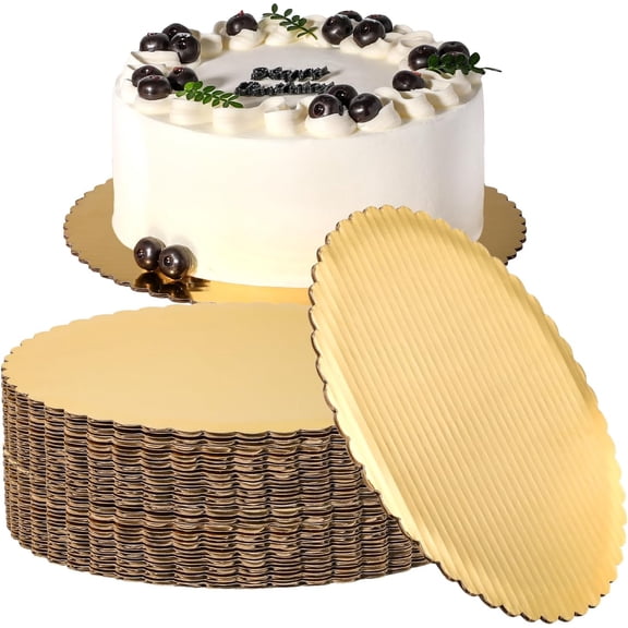 20 Pack Cake Board, 10 Inch Round Golden Cake Ring, Dessert Cake Disposable Pizza Cake Plate Base, Oil-proof Cardboard Cake Ring for Cake DIY, Birthday