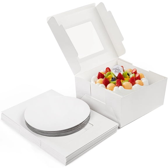 20-Pack Cake Boxes,10x10x5 Inch White Square Bakery Boxes with Window and 20 Boards