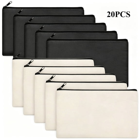 20 Pack Canvas Zipper Pouches, Multi-Purpose 8.3x5 inch Bags for Pencil & Cosmetic Storage