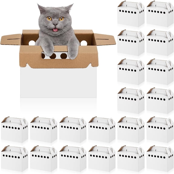 20 Pack Cardboard Pet Carrier Disposable Small Animal Carrier White Puppy Cat Transport Carrier Box for Chicken Hamsters Gerbils Birds Reptiles, 11 x 6 x 8 Inches