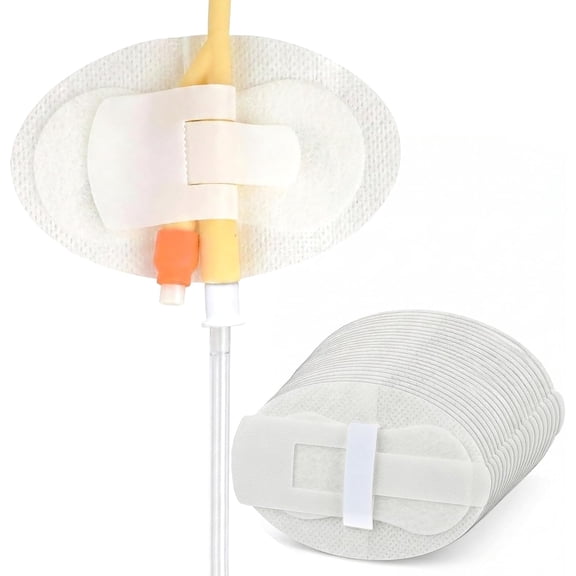 20 Pack Catheter Stabilization Device,Catheter Holder,Catheter Urinary Tube Fixation Patch for Nephrostomy, PEG, G-Tube,Adhensive Catheter Leg Strap Hook and Loop,Catheter Supplies, White