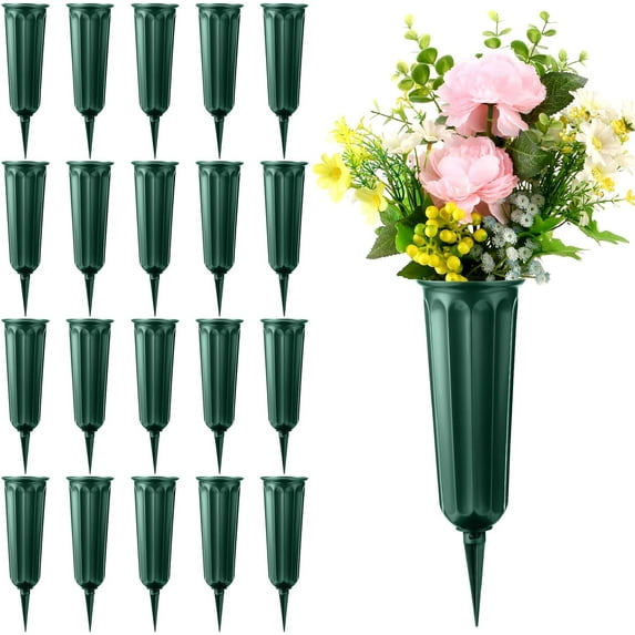 20 Pack Cemetery Vases with Spikes,Plastic Vases for Flowers,Grave Decorations for Cemetery,Grave Flower Holder,Memorial Floral Vases(Black)