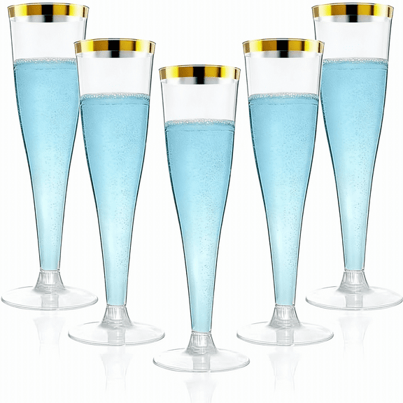 20 Pack Champagne Flutes Plastic Wine Glasses Disposable, 4.5 Oz Gold Rim Mimosa Glasses for 2026 Engagement Wedding Birthday New Years Eve Christmas Party Supplies, Bulk Toasting Cocktail Cups