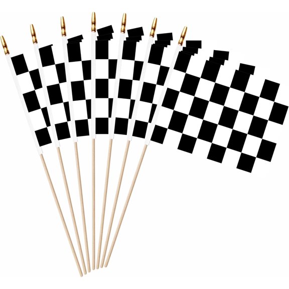 20 Pack Checkered Black and White Racing Mini Stick Flags Small Miniature Handheld Race Car Flag Decorations,5x8 Inch