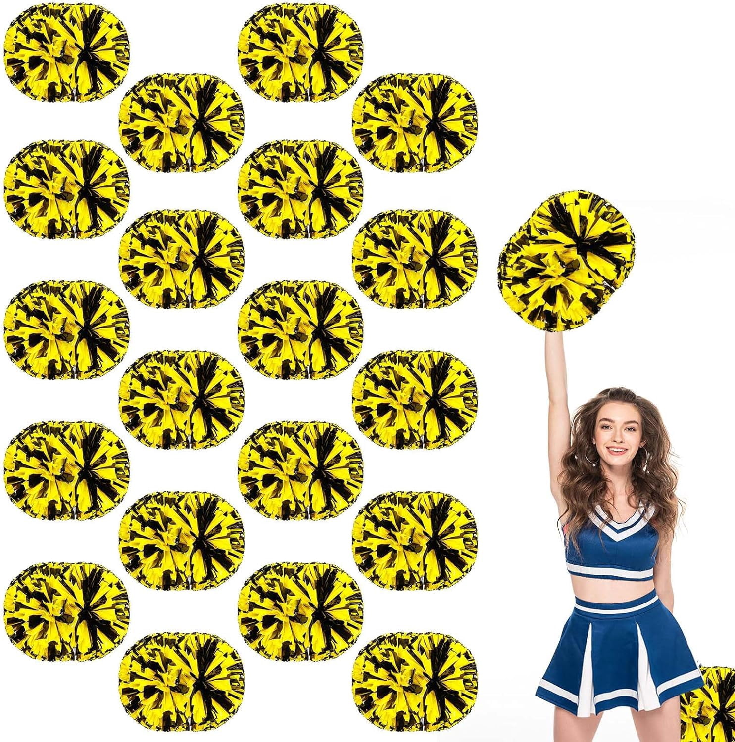 20 Pack Cheerleading pom poms,Handheld Cheer pom poms, Sports Cheer Plastic Pom Poms Cheerleading for Sports Team Spirit Cheering (Black+Green)