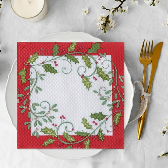 20 Pack Christmas Paper Napkin Vintage Xmas Tree Disposable Luncheon Napkin Retro Dessert Dinner Hand Napkin