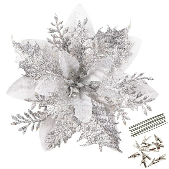 20 Pack Christmas Poinsettia Decorations Flowers Ornaments for Christmas Tree, Wreath, Garland, 5.5"