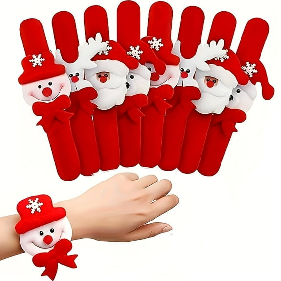20 Pack Christmas Slap Bracelets Slap Bands Toys Santa Claus Snowman Reindeer Bear Slap Bracelet for Christmas Party Favors