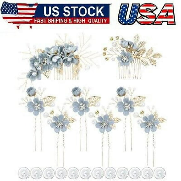 20 Pack Classy Dusty Blue Flower Bridal Wedding Hair Side Combs Floral Hair Pins