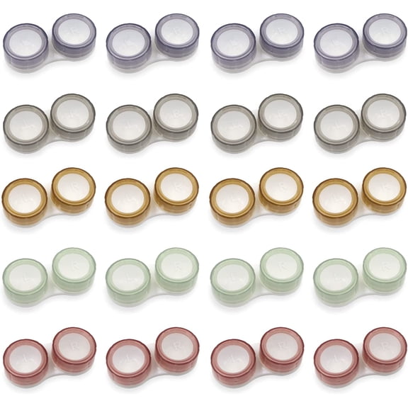 20 Pack Clear Contact Lens Case, 5 Colors Leak-Proof Bulk Cases, Compact Eye Contact Holder with L/R Mark, Style A