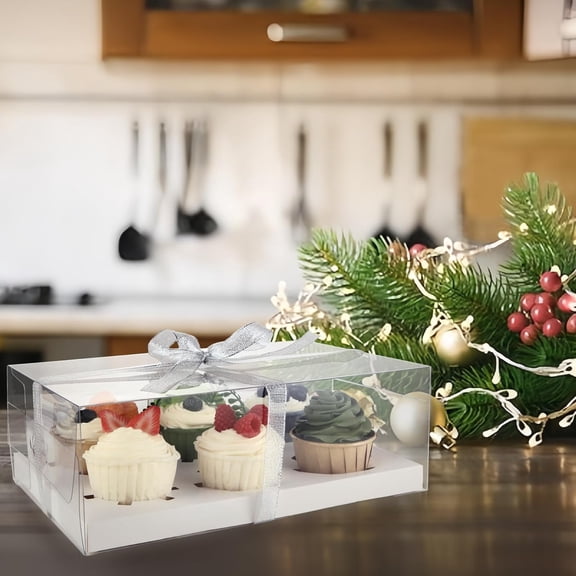 20 Pack Clear Cupcake Boxes with Lids and Ribbons,  PET Cake Containers for Parties Baking Transport