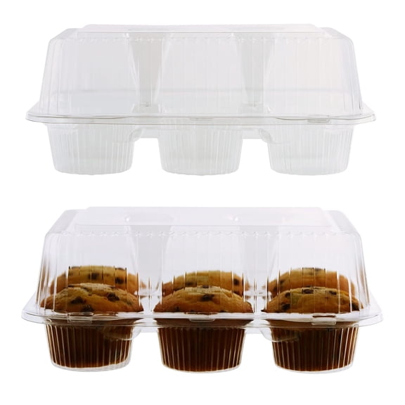 [20 Pack] Clear Plastic 6 Compartment Muffin Containers - Disposable Clear Cupcake Box - 6 Cavity Holders with Hinged Design - Half Dozen Cupcake Carrier Durable Holder - Plastic Cupcake Containers
