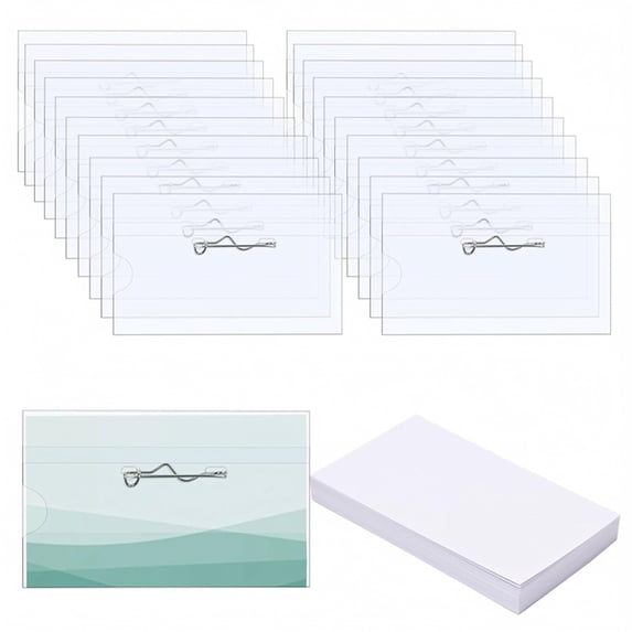20 Pack Clear Plastic ID Badge Holders with Pins and Inserts, PVC Card Sleeves for Events Offices Meetings and Access Cards, 3.54 x 2.13 Inch Holder Format