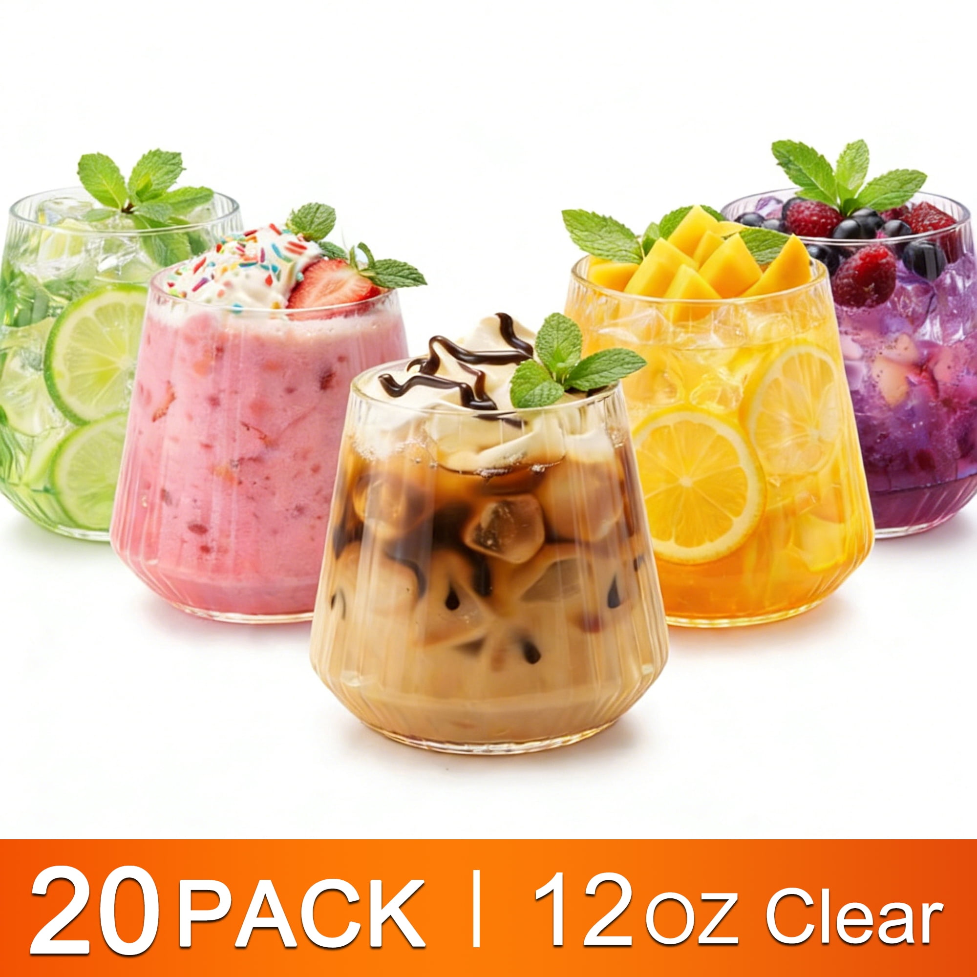 20 Pack Clear Plastic Wine Glasses, 12 oz Ripple Unbreakable Stemless Plastic Wine Champagne Whiskey Glasses Elegant Durable Disposable Indoor Outdoor Ideal for Home, Office, Bars, Wedding