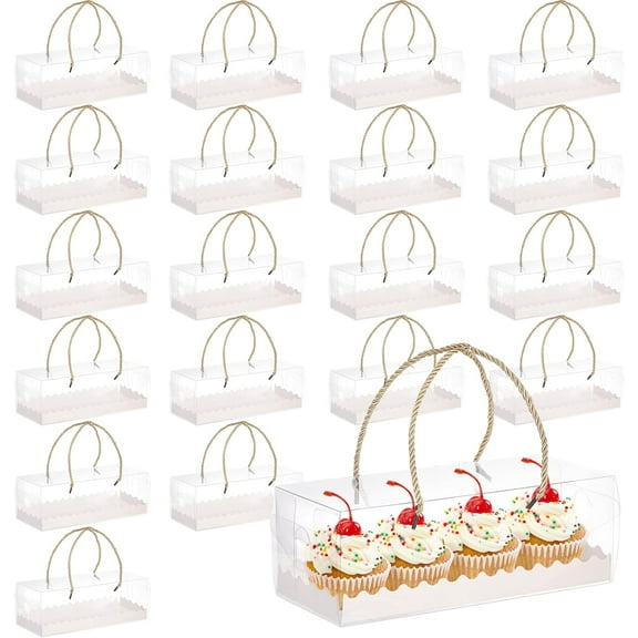 20 Pack Clear Roll Cake Boxes with Portable Handles, 10.8" Lx4.3 Wx3.8 H Rectangle Bakery Cake Boxes, Pumpkin Swiss Roll Containers for Birthday Wedding