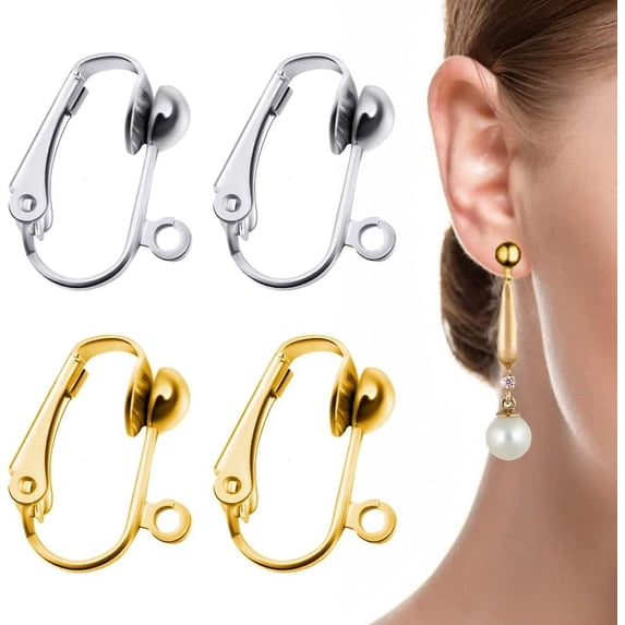 20 Pack Clip-on Earring Converters Hypoallergenic Earring Clip On Backs Parts Components Findings for DIY Earring and Pierced Ears (Gold and Silver)