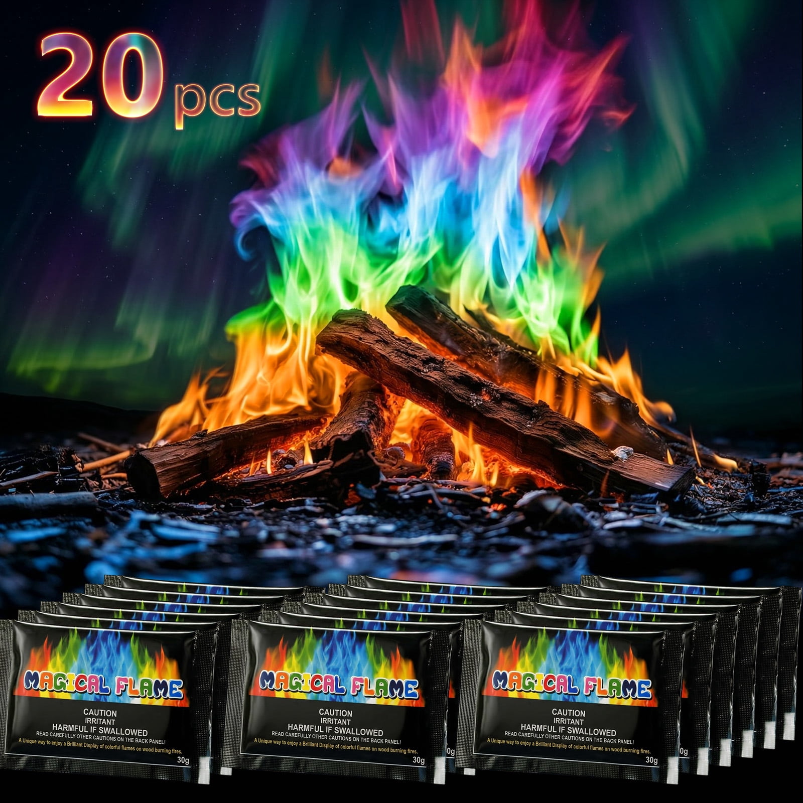 20 Pack Color-Changing Fire Packets – Vibrant Multicolor Flames for ...