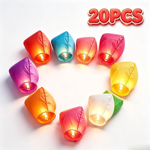 20 Pack Colorful Flying Chinese Lanterns, Lanterns to Release in Sky, Memorial Lanterns to Release in Sky, Portable Paper Lanterns, Single Paper Lantern for Family Events & Remembrance Occasions