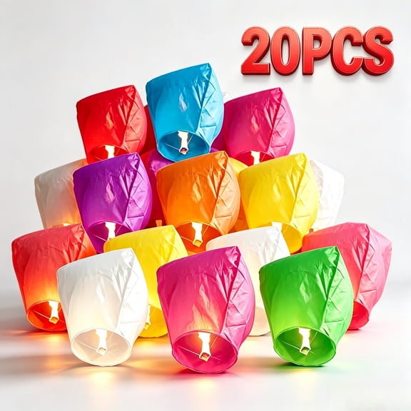 20 Pack Colorful Paper Lanterns, Chinese Flying Lanterns At Night Backdrop Wish for Luck,Kongming Lantern Paper Lamps Background for Photography, Weddings, Birthdays, Memorials and Party