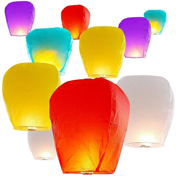20 Pack Colorful Paper Lanterns, Chinese Flying Lanterns At Night Backdrop Wish for Luck,Kongming Lantern Paper Lamps Background for Photography, Weddings, Birthdays, Memorials and Party