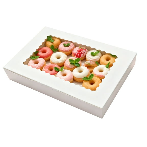 20 Pack Cookie Boxes with Window, 16x11x2.5 Inch Bakery Treat Box for Chocolate Strawberries, Donuts, Dessert and Breakable Heart Gift Packaging (White)