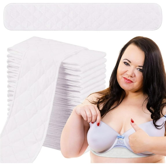 20 Pack Cotton Bra Liners for Absorb Sweat,18 x 3 Inch White Breathable Thin Breast Pads,Under Breasts Sweat Pads,Reusable Absorbent Pads,for Women Sweating Supplies By LiBinShuang