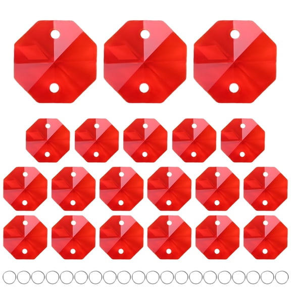 20-Pack Crystal 2 Hole Octagon Prisms, 14mm/0.55 Inch Hanging Crystals Chandelier Prisms for Home/Windows /Garden/DIY[Bright Red]
