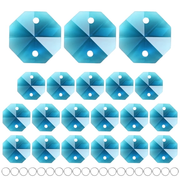 20-Pack Crystal 2 Hole Octagon Prisms, 14mm/0.55 Inch Hanging Crystals Chandelier Prisms for Home/Windows /Garden/DIY[Peacock Blue]