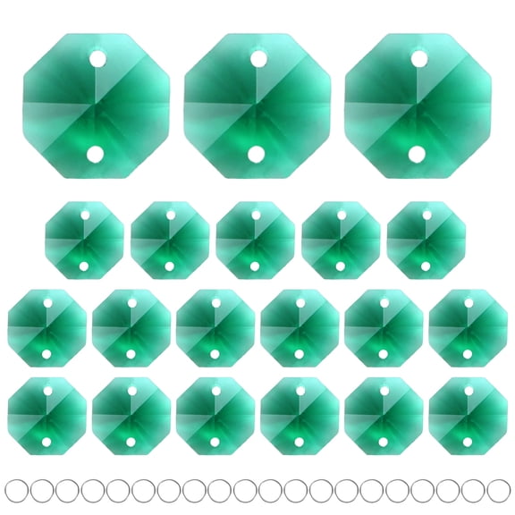 20-Pack Crystal 2 Hole Octagon Prisms, 14mm/0.55 Inch Hanging Crystals Chandelier Prisms for Home/Windows /Garden/DIY[Peacock Green]