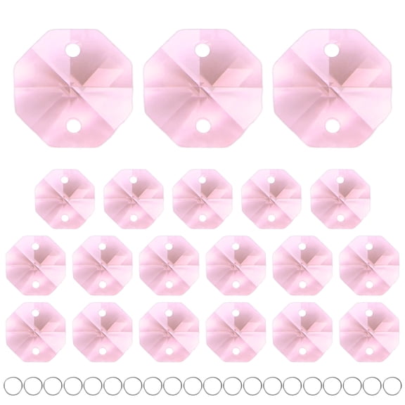 20-Pack Crystal 2 Hole Octagon Prisms, 14mm/0.55 Inch Hanging Crystals Chandelier Prisms for Home/Windows /Garden/DIY[Pink]