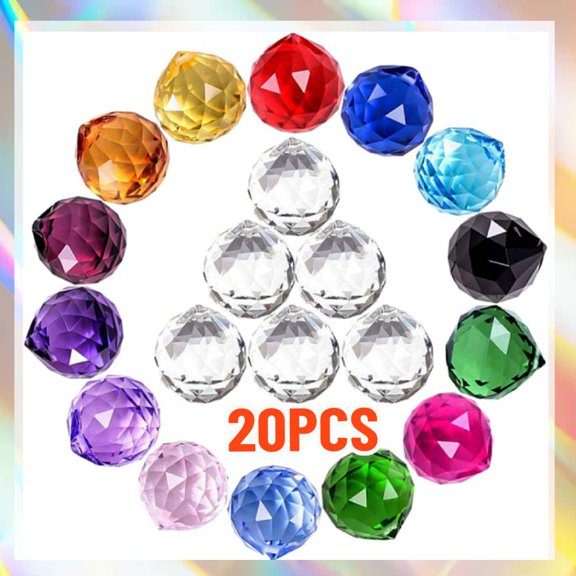 20 Pack Crystal Ball 0.8"/20 mm Prism Sun Shine Catcher Rainbow Pendants Maker, Hanging Crystals Prisms for Windows, Gift