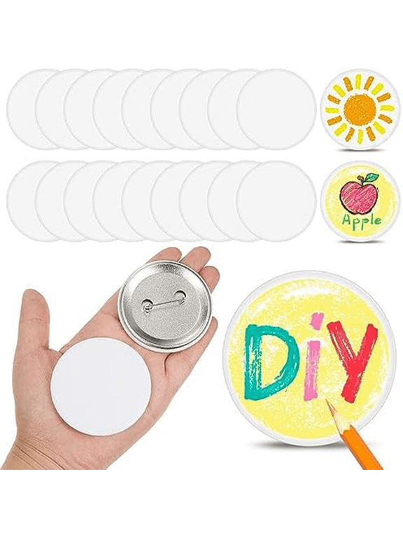 20 Pack DIY White Button Pins 2.25 Inch/58 mm Blank Craft for DIYCrafts Christmas Supplies, Badges
