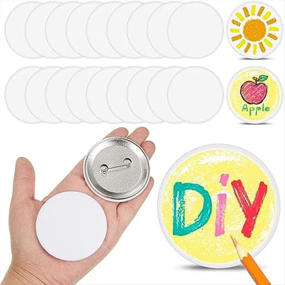 20 Pack DIY White Button Pins 2.25 Inch/58 mm Blank Craft for DIYCrafts Christmas Supplies, Badges