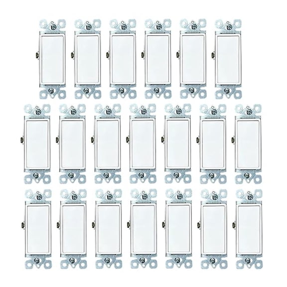 [20-Pack] Decorator Paddle Rocker Light Switch, Single Pole, 3-Wire, Grounding 15A 120V-277V, White, UL Certified - XLMD