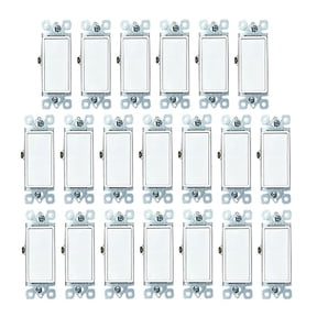 [20-Pack] Decorator Paddle Rocker Light Switch, Single Pole, 3-Wire, Grounding 15A 120V-277V, White, UL Certified