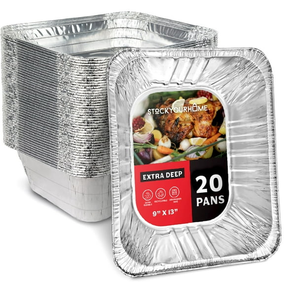 (20 Pack) Deep Aluminum Pans 9x13, Heavy Duty 4” Deep Foil Pans Disposable Catering Trays, Baking Tins, Large Food Containers for Cooking, Heating, Storage, Serving, Holiday Meal Prep