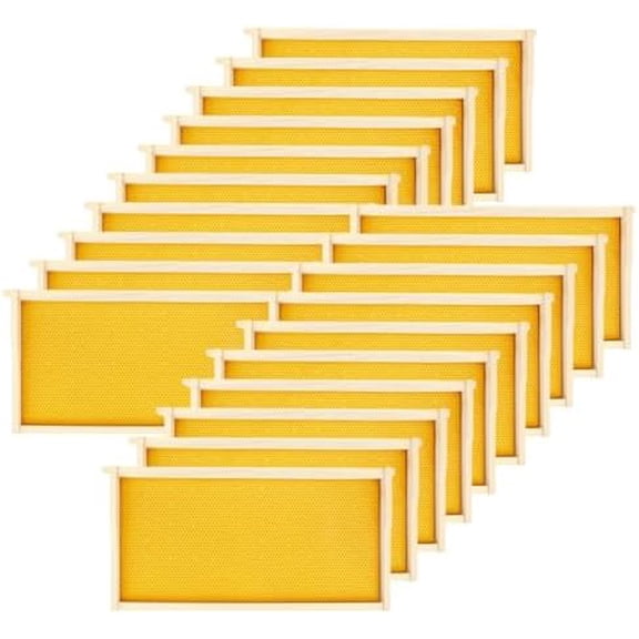 20 Pack Deep Beehive Frames Kit with Durable Wooden Frames and Food-Grade Beeswax-Coated Plastic Foundations for Beekeeping (Yellow)$$Animal Other