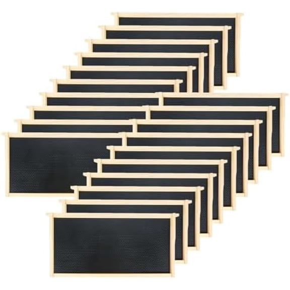 20 Pack Deep Beehive Frames with Foundations Kit, Durable Wooden Frames and Food-Grade Beeswax-Coated Plastic Foundations, 9-1/8-Inch (Black)$$