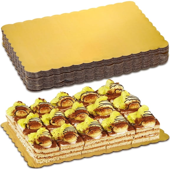 20 Pack Disposable Cardboard Cake Bases, 14x10 Inch Gold Foil Quarter Cake Sheet for Baking Pizza Pastry Party, Grease Proof and Moisture Resistant