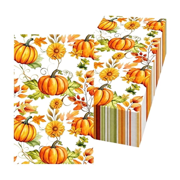 20 Pack Disposable Napkins for Thanksgiving, Cute Pumpkin Maple Leaves Print Napkins for Fall Harvest Dinner, Party