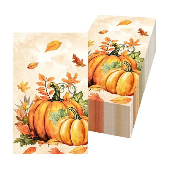 20 Pack Disposable Napkins for Thanksgiving, Cute Pumpkin Maple Leaves Print Napkins for Fall Harvest Dinner, Party